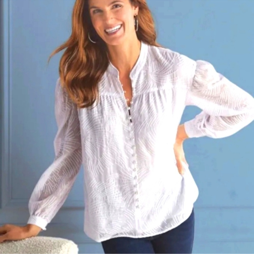 Soft Surroundings Oleada Pearl Button Top Womens 2X Embroidered Boho Whimsy